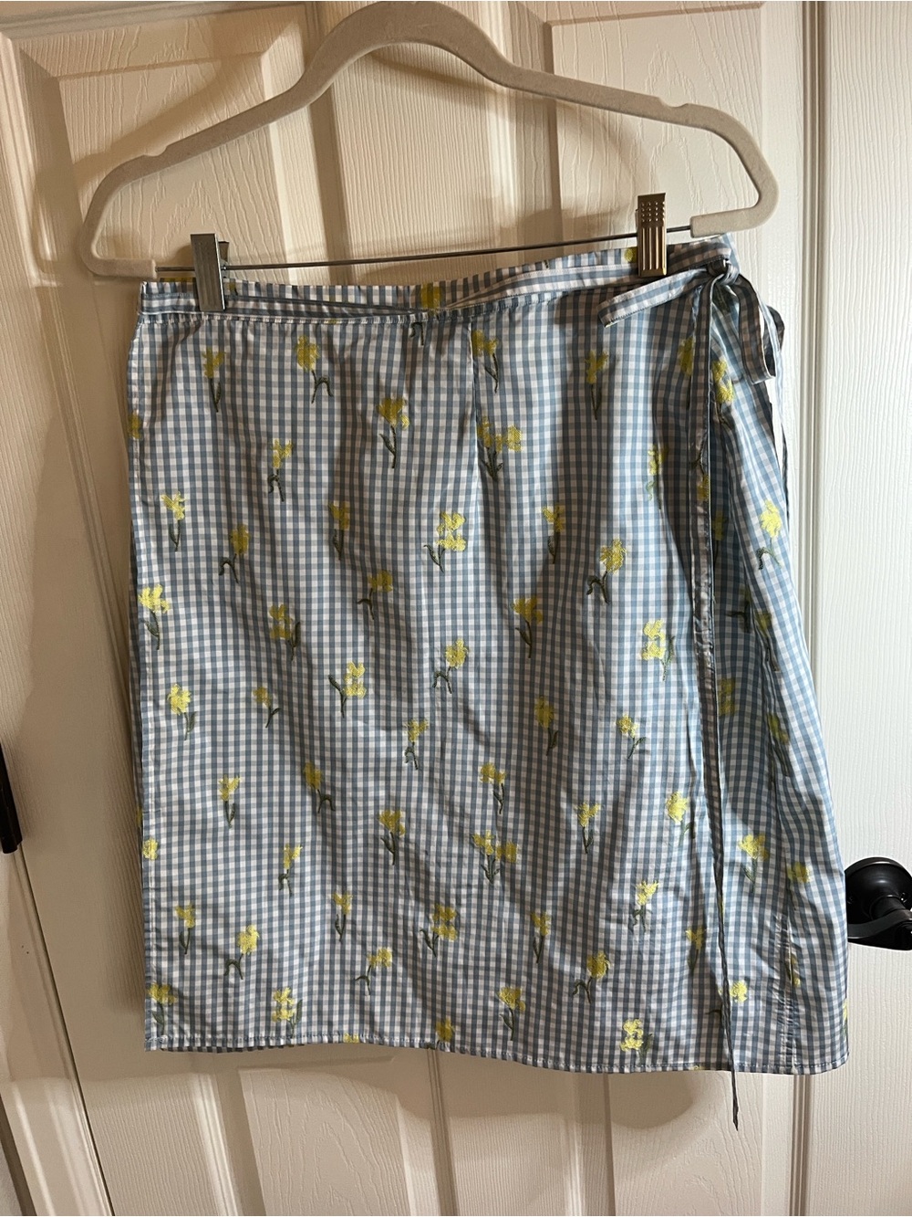 Ann Mashburn Gingham Floral Wrap Skirt Blue & White size Large
